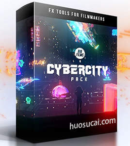 【视频素材】可创建出炫酷赛博朋克之城的 Cybercity Pack 素材包，超过110个素材